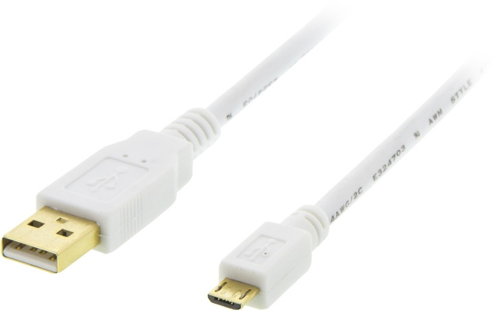 DELTACO USB 2.0 kabel Typ A ha - Typ Micro B ha, 5-pin, 1m, vit (MICRO-100) i gruppen DATORER & KRINGUTRUSTNING / Datorkablar / USB-kablar / Micro-USB / Kablar hos TP E-commerce Nordic AB (38-19037)