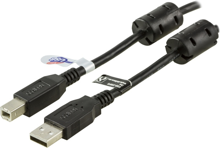 DELTACO USB 2.0 kabel Typ A hane - Typ B hane 3m, ferritkärnor, svart i gruppen DATORER & KRINGUTRUSTNING / Datorkablar / USB-kablar / USB-A / Kablar hos TP E-commerce Nordic AB (38-19091)
