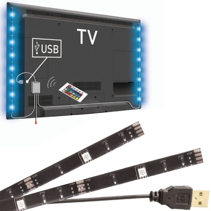 LED-strip RGB bakgrundsbelysning till TV med fjärrkontroll, 2x50cm i gruppen HEMELEKTRONIK / Belysning / LED-slingor hos TP E-commerce Nordic AB (38-29300)