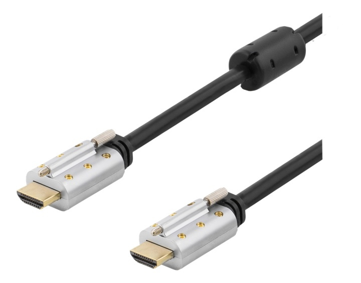 DELTACO HDMI kabel, låsbar, HDMI High Speed with Ethernet, 2m, svart i gruppen HEMELEKTRONIK / Kablar & Adaptrar / HDMI / Kablar hos TP E-commerce Nordic AB (38-53384)