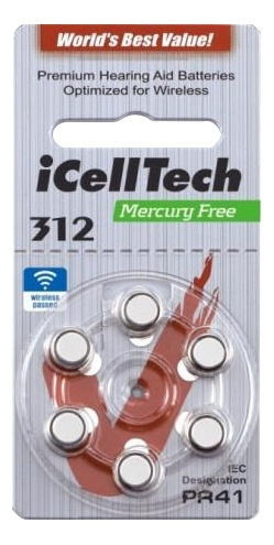 iCellTech 312 PR41 Zinc-Luft knappcellsbatteri, 1,45V, 6-Pack i gruppen HEMELEKTRONIK / Batterier & Laddare / Batterier / Hörapparatsbatterier hos TP E-commerce Nordic AB (38-54525)