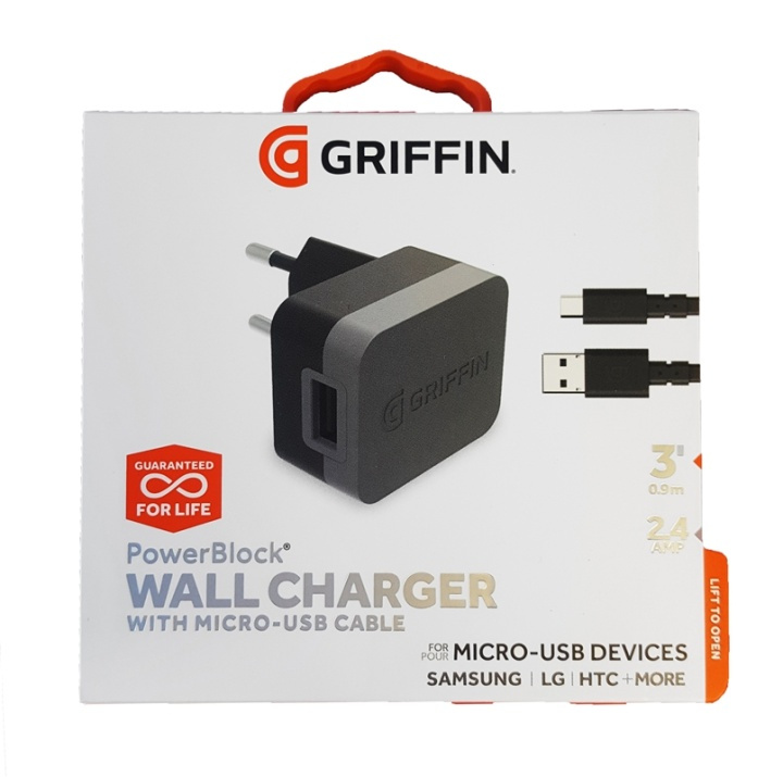 Griffin Universal Väggladdare med Micro-USB kabel, 2.4 AMP i gruppen SMARTPHONE & SURFPLATTOR / Laddare & Kablar / Väggladdare / Väggladdare microUSB hos TP E-commerce Nordic AB (38-84562)