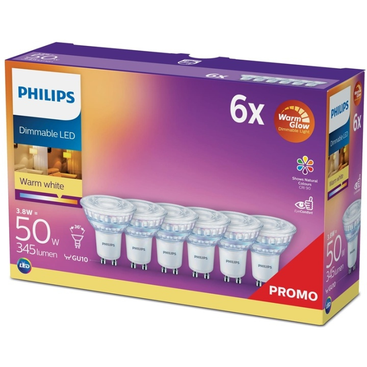 Philips 6-p LED GU10 50W WarmGlow Dim i gruppen HEMELEKTRONIK / Belysning / LED-lampor hos TP E-commerce Nordic AB (38-84905)