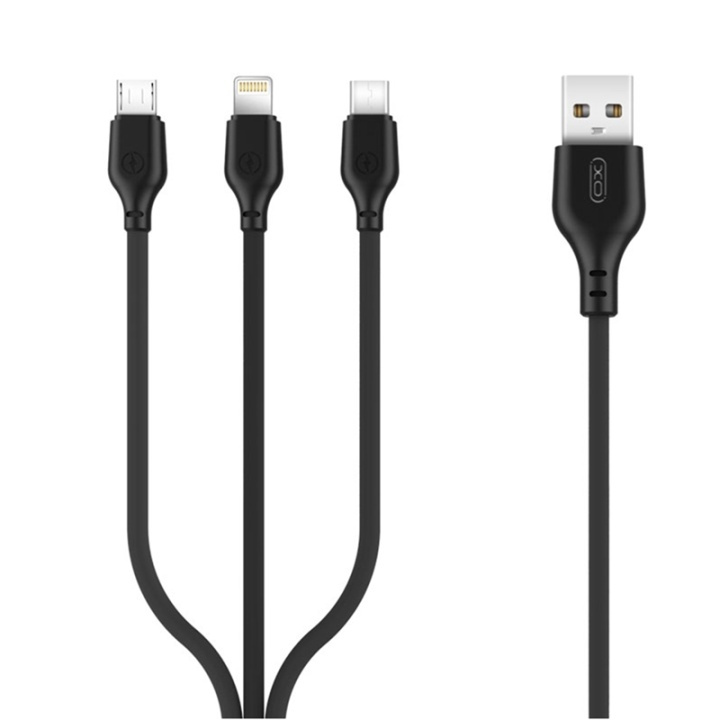 XO NB103, 3i1-Kabel (2.1A) USB - Lightning + USB-C + microUSB, 1m i gruppen SMARTPHONE & SURFPLATTOR / Laddare & Kablar / Kablar / Kablar microUSB hos TP E-commerce Nordic AB (38-99060)