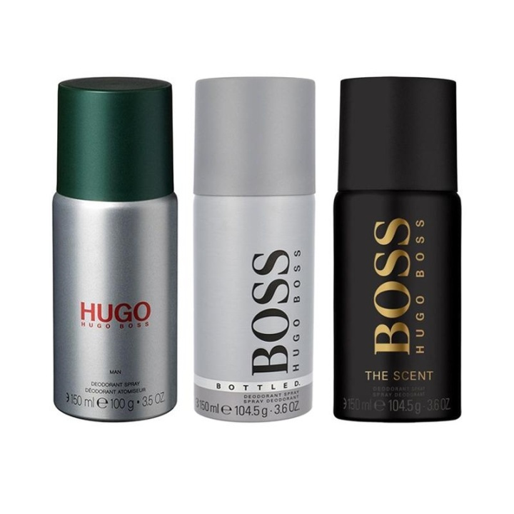 3-pack Hugo Boss Deo Spray Bottled + Hugo Man + The Scent 150ml i gruppen SKÖNHET & HÄLSA / Doft & Parfym / Deodorant / Deo för honom hos TP E-commerce Nordic AB (A10988)