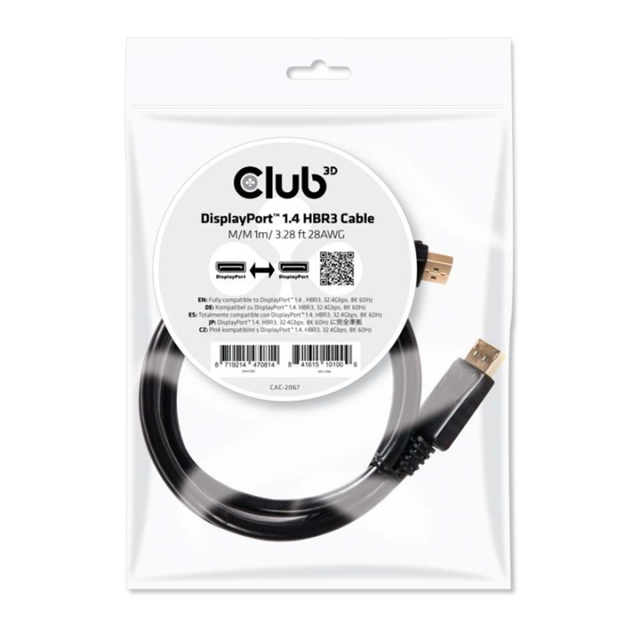 CLUB3D DisplayPort 1.4 HBR3 Cable 1m/3.28ft Male/Male 8K60Hz i gruppen DATORER & KRINGUTRUSTNING / Datorkablar / DisplayPort / Kablar hos TP E-commerce Nordic AB (A14567)
