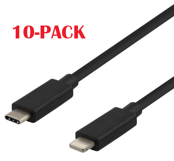 10-PACK Kabel USB-C - Lightning, 2.4A, 1m, Svart i gruppen SMARTPHONE & SURFPLATTOR / Laddare & Kablar / Kablar / Kablar Lightning hos TP E-commerce Nordic AB (A22400PKT10)