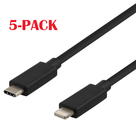 5-PACK Kabel USB-C - Lightning, 2.4A, 1m, Svart i gruppen SMARTPHONE & SURFPLATTOR / Laddare & Kablar / Kablar / Kablar Lightning hos TP E-commerce Nordic AB (A22400PKT5)