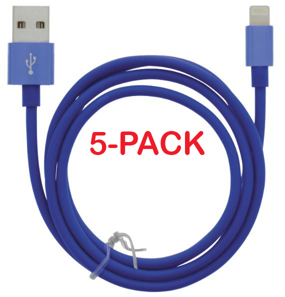 5-pack Kabel USB-A - Lightning 2.4A, 1m, Blå i gruppen SMARTPHONE & SURFPLATTOR / Laddare & Kablar / Kablar / Kablar Lightning hos TP E-commerce Nordic AB (A22413PKT5)
