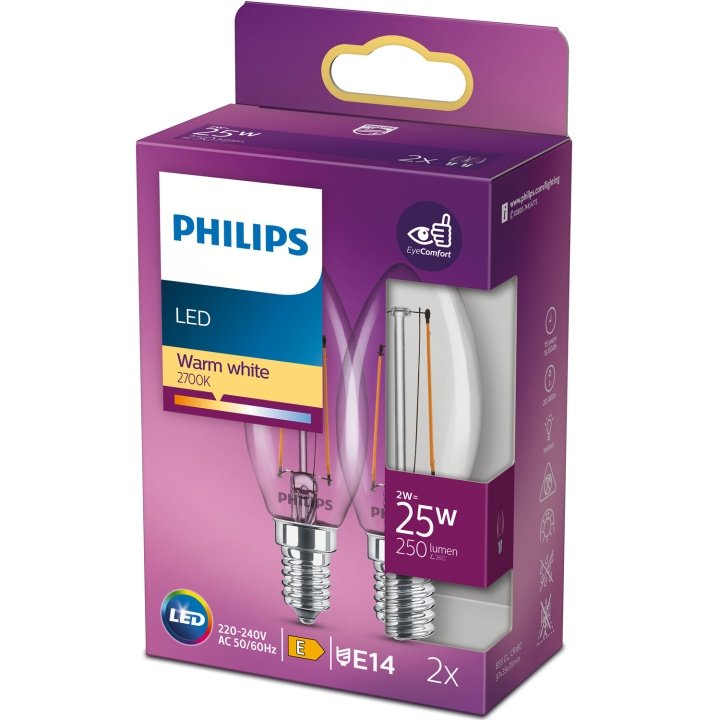 Philips 2-pack LED E14 Kron 2W (25W) Klar 250lm i gruppen HEMELEKTRONIK / Belysning / LED-lampor hos TP E-commerce Nordic AB (C13202)
