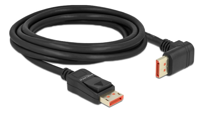 Delock DisplayPort cable male straight to male 90° upwards 8K 60Hz 3m i gruppen DATORER & KRINGUTRUSTNING / Datorkablar / DisplayPort / Kablar hos TP E-commerce Nordic AB (C17832)