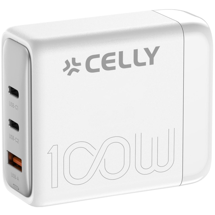 Celly Power Station 1 x USB-A + 2 x USB-C PD 100W GaN Vit i gruppen SMARTPHONE & SURFPLATTOR / Laddare & Kablar / Väggladdare / Väggladdare Typ C hos TP E-commerce Nordic AB (C33775)