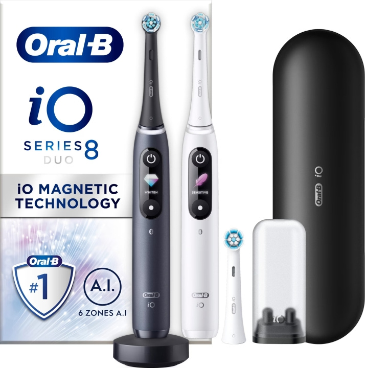 Oral B iO Series 8 Duo Pack - elektrisk tandborste, vit /svart i gruppen SKÖNHET & HÄLSA / Munvård / Eltandborstar hos TP E-commerce Nordic AB (C57803)