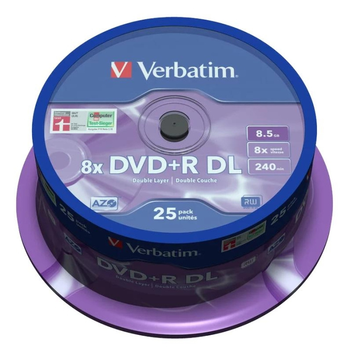 Verbatim DVD+R DL, 8x, 8.56GB/240min, 35-pack spindel, matt silver i gruppen HEMELEKTRONIK / Lagringsmedia / CD/DVD/BD-skivor / DVD+R hos TP E-commerce Nordic AB (C65237)