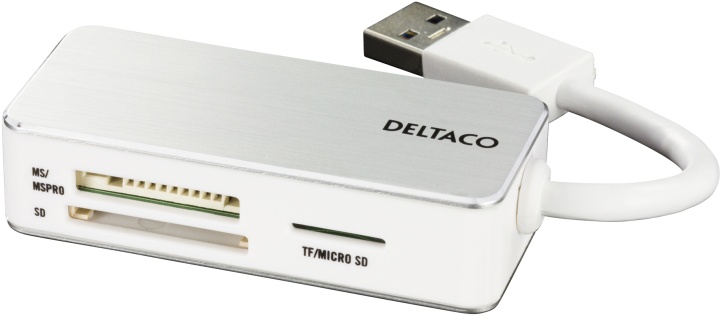 DELTACO USB 3.0 minneskortläsare, 3 fack, vit/silver (UCR-147)