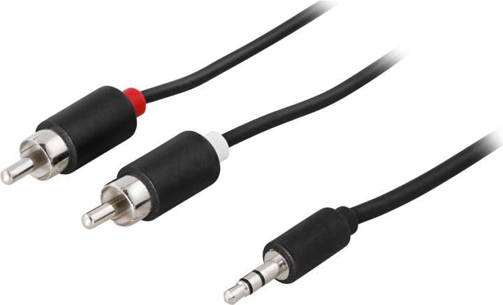 DELTACO Ljudkabel 3,5mm ha - 2xRCA ha 2m, svart (MM-140A)