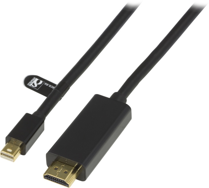 DELTACO mini DisplayPort till HDMI kabel med ljud, ha-ha, 2m, svart (DP-HDMI204)