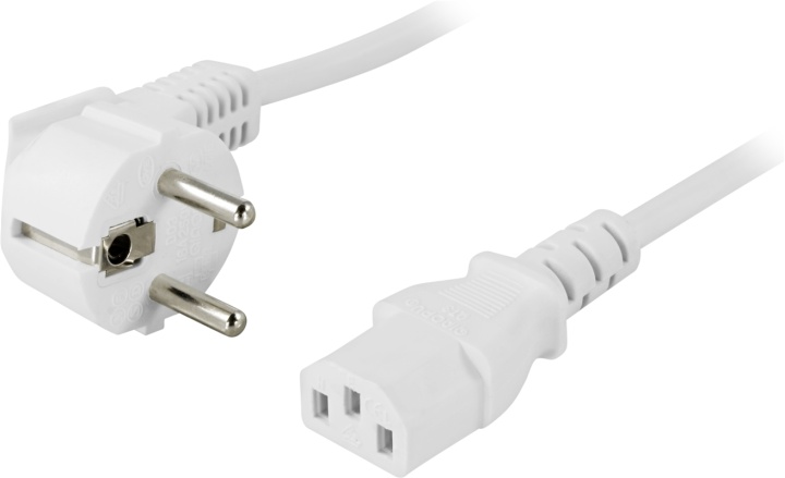 DELTACO apparatkabel , vinklad CEE 7/7 - rak IEC C13, 5m, vit (DEL-111V)