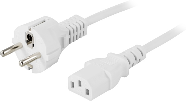 DELTACO apparatkabel, PC & vägg, rak CEE 7/7 - rak IEC C13, 1m, vit (DEL-109LV)