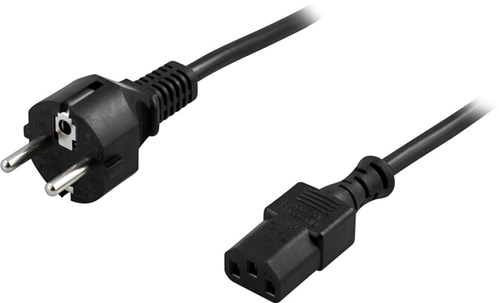 DELTACO apparatkabel, PC & vägguttag, rak CEE 7/7 - rak IEC C13, 1m (DEL-109L)