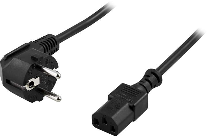 DELTACO apparatkabel, PC vägg, vinklad CEE 7/7 - rak IEC C13, 5m (DEL-111)