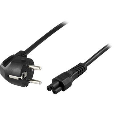 DELTACO apparatkabel, vinkl CEE 7/7 - rak IEC C5, 1m, svart (DEL-109CA)