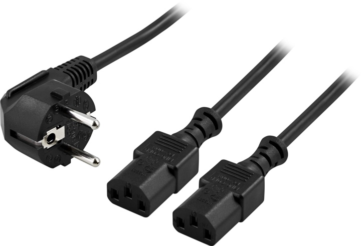 DELTACO apparat-Y-kabel för vägg, skärm PC, CEE 7/7 - 2xIEC C13, 2m (DEL-109D)