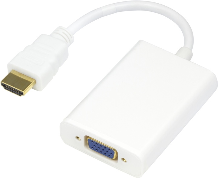 DELTACO HDMI till VGA-adapter, 19-pin ha - 15-pin+3,5mm, 0,2m, vit (HDMI-VGA8)