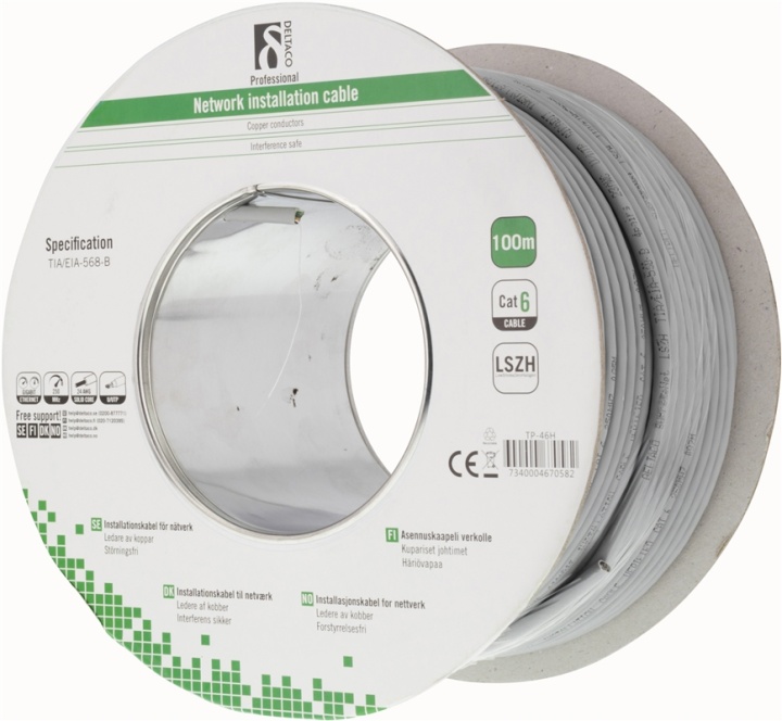 DELTACO LSZH UTP installationskabel, Cat6, 100m, grå (TP-46H)