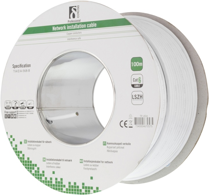 DELTACO LSZH UTP installationskabel, Cat6, 100m, vit (TP-45H)