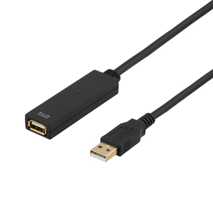 DELTACO PRIME, USB förlängningskabel, aktiv, USB 2.0, 15m, svart (USB2-EX15M)