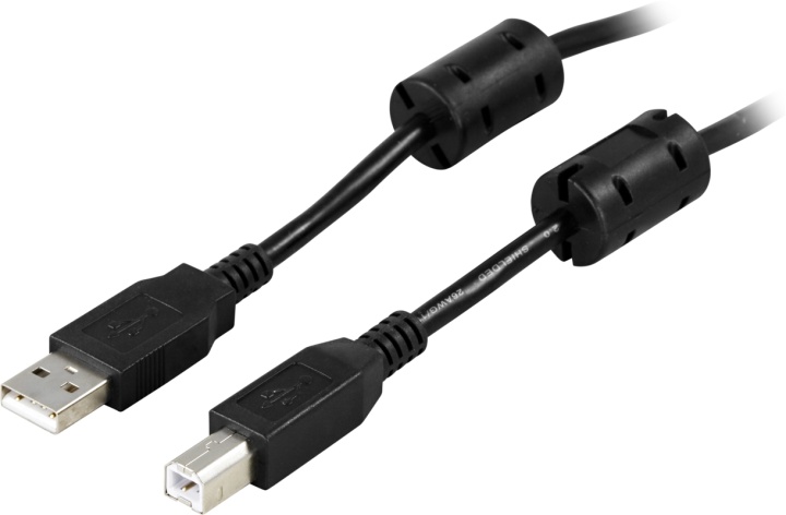 DELTACO USB 2.0 kabel Typ A hane - Typ B hane 5m, ferritkärnor