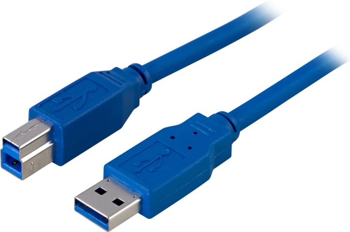 DELTACO USB 3.0 kabel, Typ A hane - Typ B hane, 2m, blå (USB3-120)