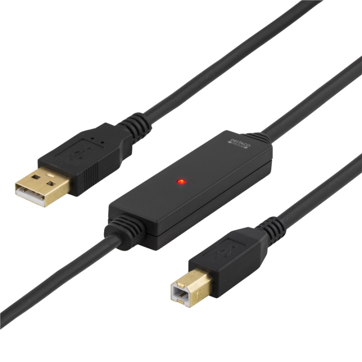 DELTACO PRIME USB 2.0 kabel Typ A hane - Typ B hane, aktiv, 5m