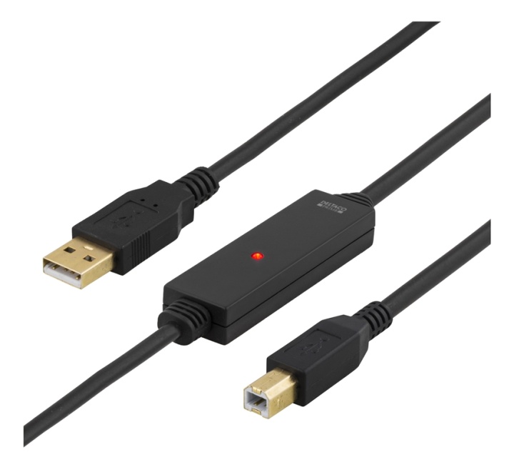 DELTACO PRIME USB 2.0 kabel Typ A hane - Typ B hane, aktiv, 10m