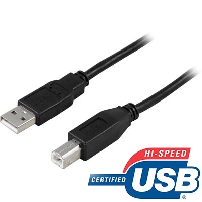 DELTACO USB 2.0 kabel Typ A hane - Typ B hane 0,5m, svart (USB-205S)
