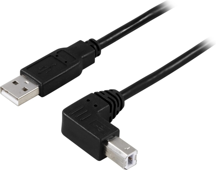 DELTACO USB 2.0 kabel Typ A hane - Vinklad Typ B hane 1 m, svart (USB-210SA)