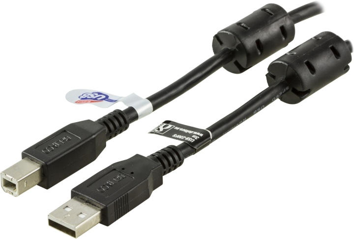 DELTACO USB 2.0 kabel Typ A hane - Typ B hane 3m, ferritkärnor