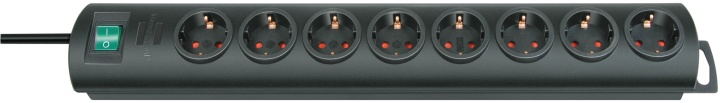 grenuttag, 8xCEE 7/4, 1xCEE 7/7, brytare, petskydd, 2m kabel, svart (1153300128)