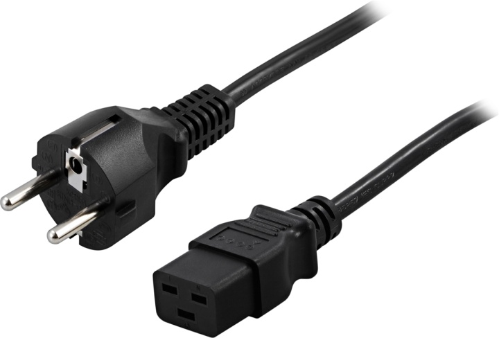 Deltaco apparatkabel, 16A, rak CEE 7/7 - rak IEC C19, 1m (DEL-109TA)