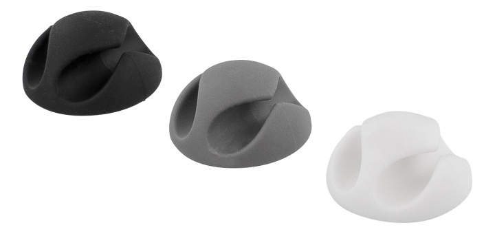 DELTACO självhäftande kabelhållare i gummi, 6-pack, svart/vit