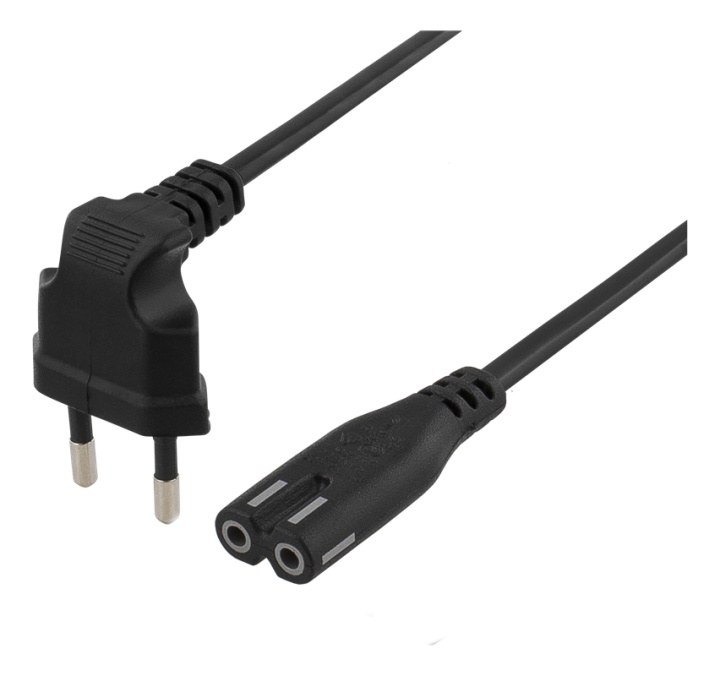 DELTACO ojordad apparatkabel, vinklad CEE 7/16, IEC60320 C7, 3m