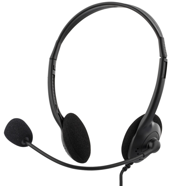 DELTACO, headset med mikrofon och volymkontroll 2m kabel