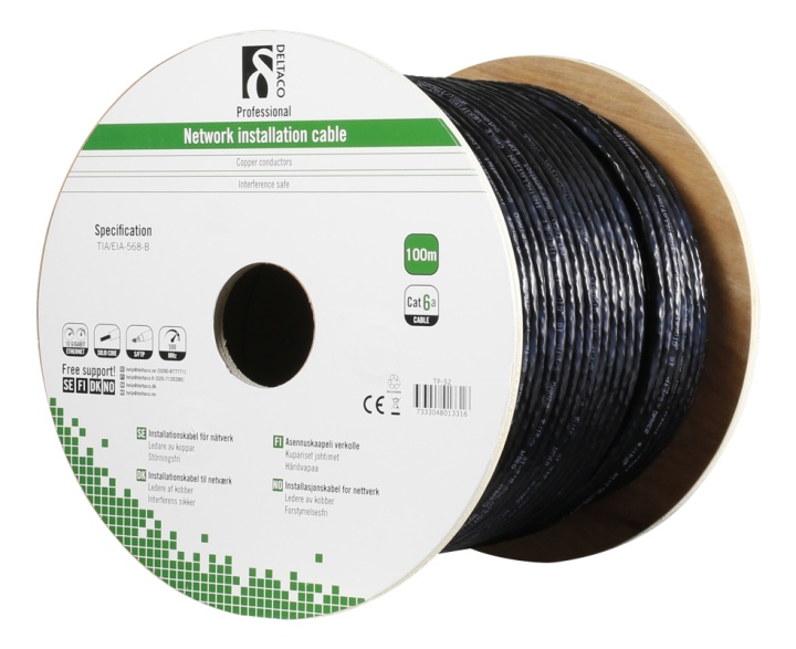DELTACO S/FTP Cat6a installationskabel, för utomhusbruk, 100m
