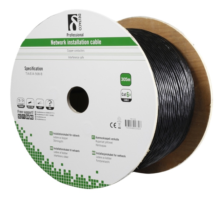 DELTACO S/FTP Cat6a installationskabel, för utomhusbruk, 305m