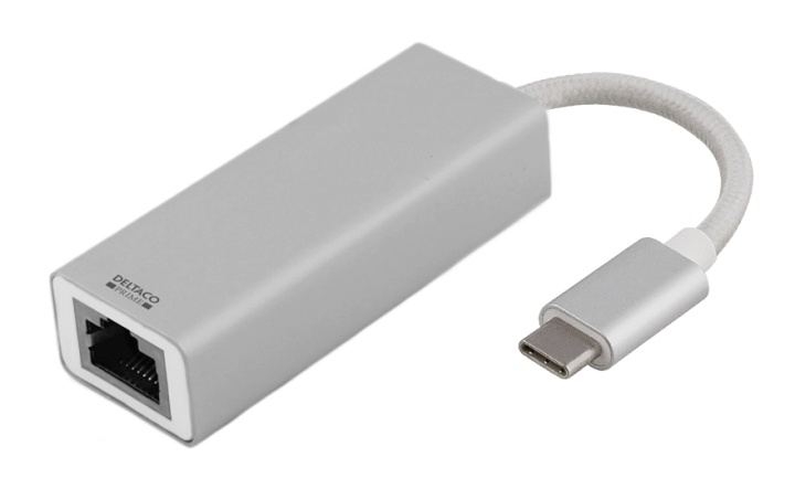 DELTACO PRIME USB-C nätverksadapter, Gigabit, RJ45, aluminium