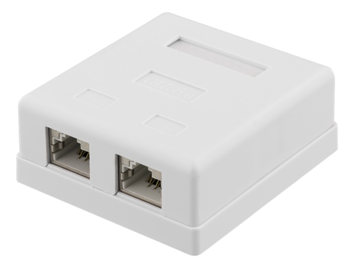 DELTACO skärmat vägguttag, utanpåliggande FTP 2xRJ45, Cat6A