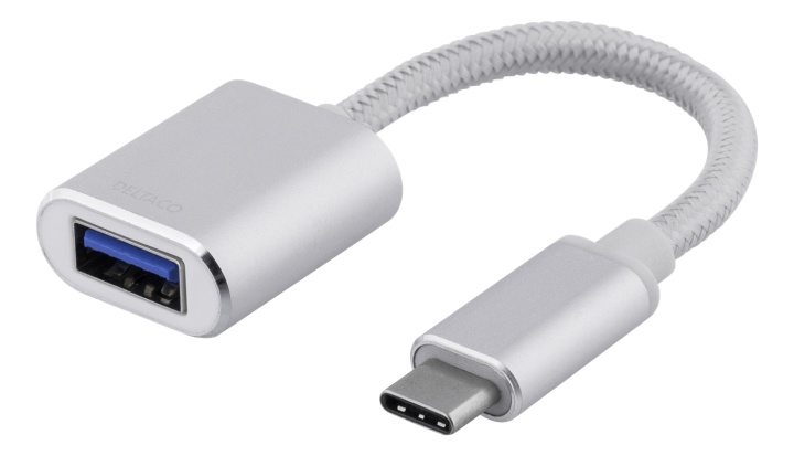 DELTACO USB-C 3.1 Gen 1 till USB-A OTG adapter, alu, vit påse