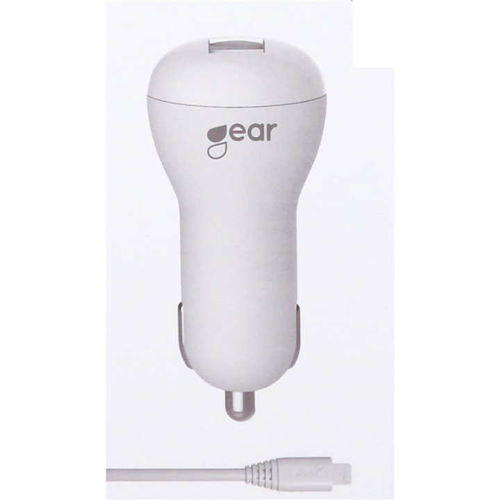 Gear Laddare 12-24V 1xUSB 1A Vit MicroUSB Kabel Rund 1m