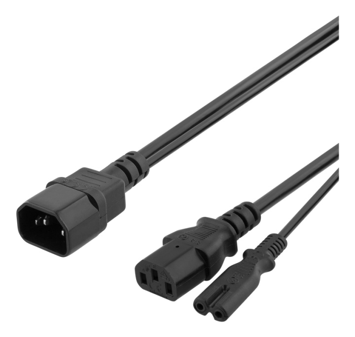 DELTACO Apparatkabel C14 till C13+C7, 20 cm